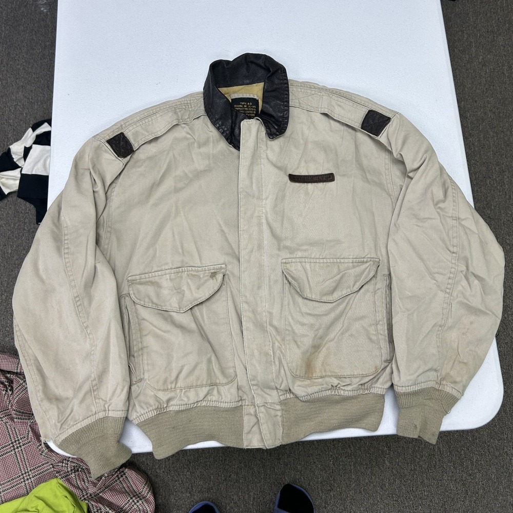 Avirex flight Type A-2 Bomber Jacket Mens S Tan Leather Collar Canvas